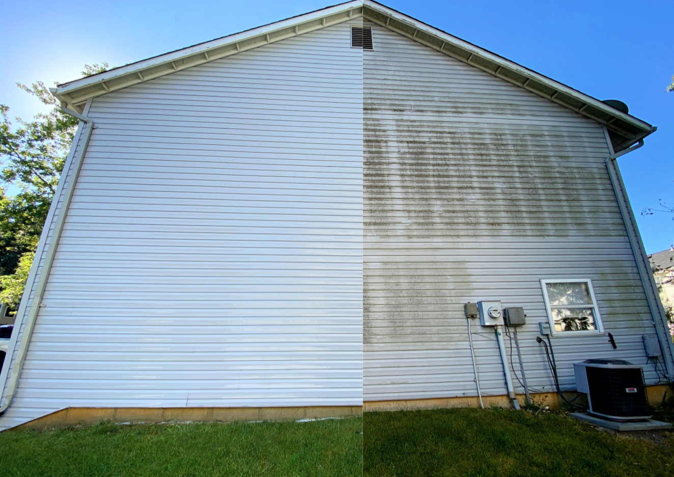 Downspout flush and flow test during gutter cleaning on a Corvallis Oregon home