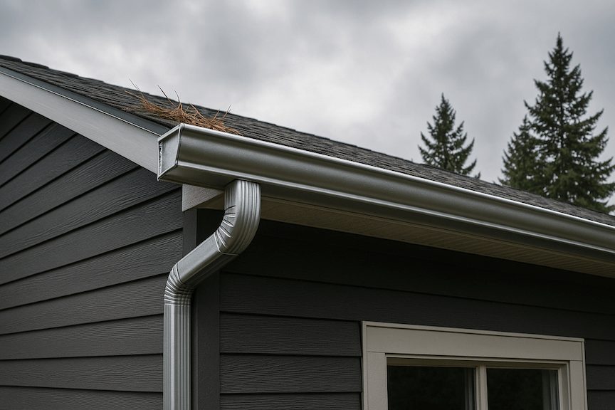 Clean gutter and downspout on an Oregon home